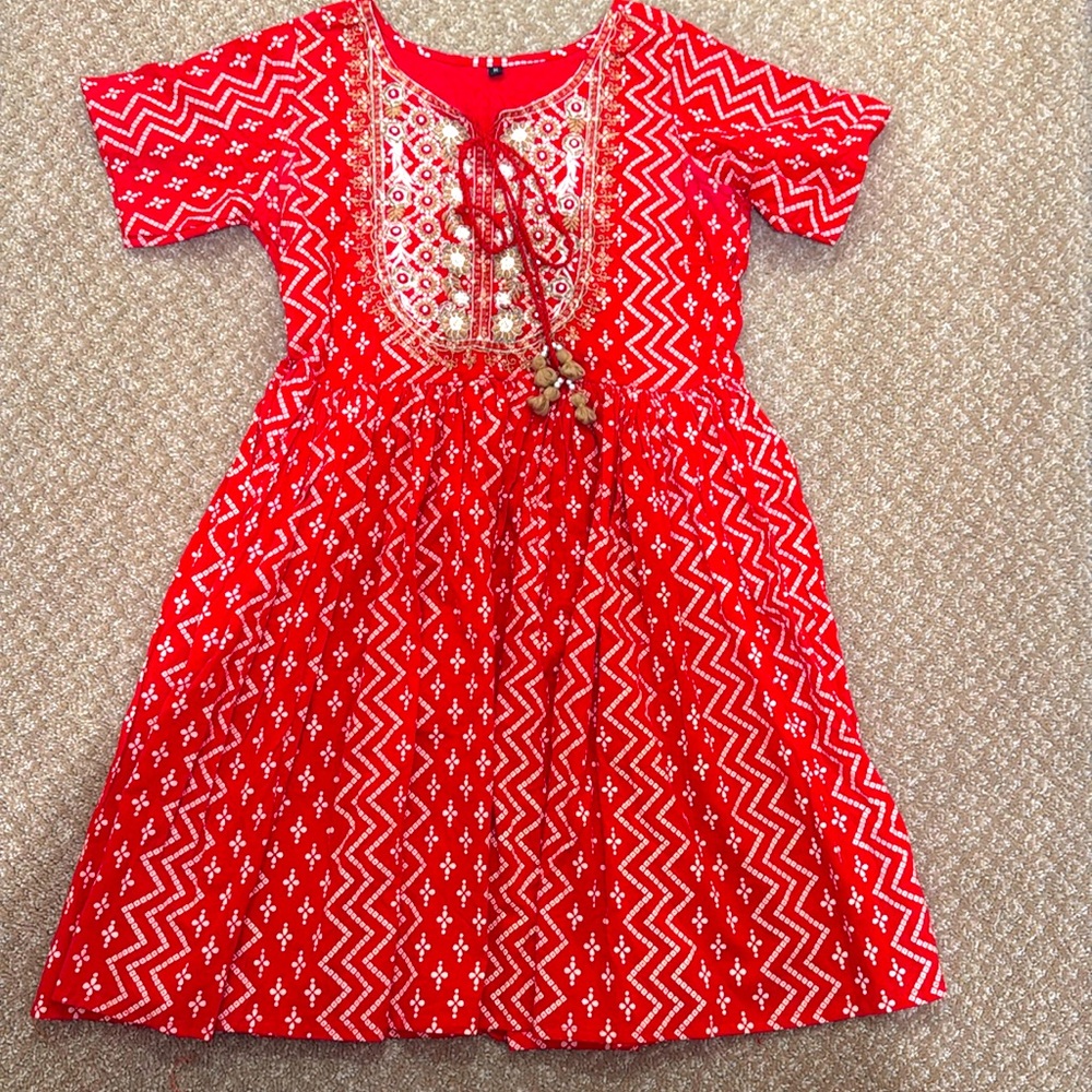 Red bandini sharara suit